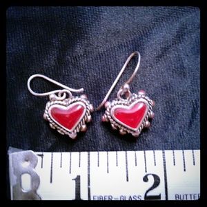 Heart Shaped Silver and Red Earrings